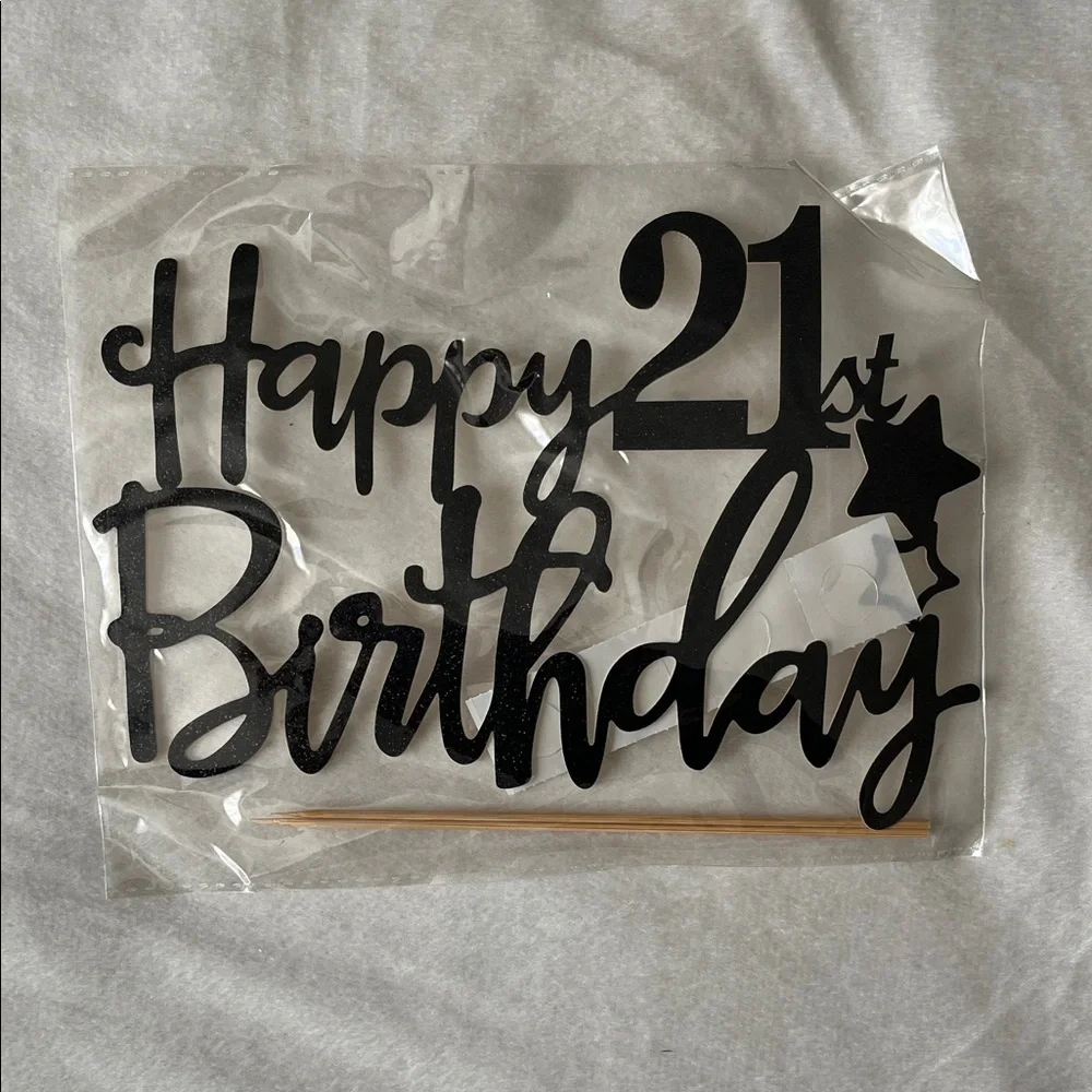 Black Happy 21st Birthday Cake Topper